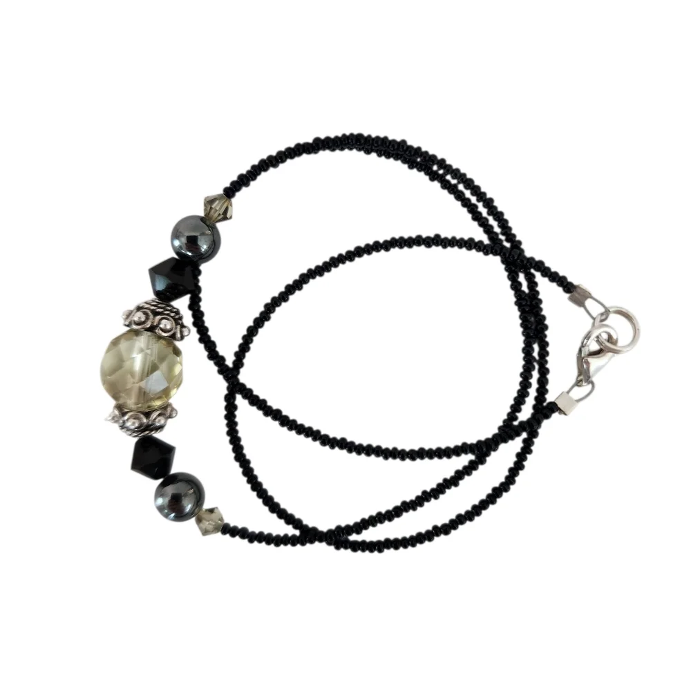 Dainty necklace 925 sterling silver faceted crystal pendant petite seed beads